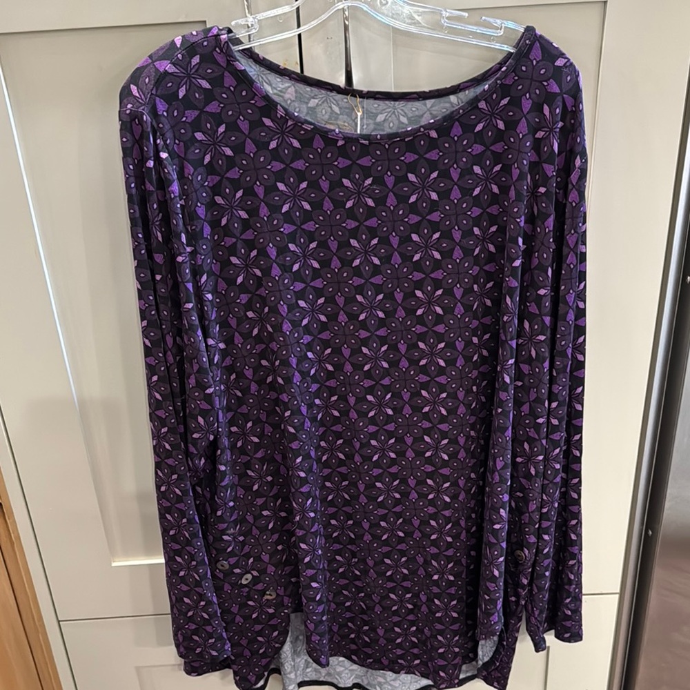 Blue Sky Purple Patterned Long Sleeve Top